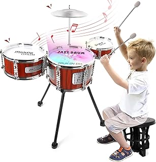 Schlagzeug Kinder Trommel Set, Musik Kinderschlagzeug Musikinstrumente Set, Jazz Rock Drum Set, Baby Percussion Lernspielzeug Schlagzeug Geschenk für Kleinkinder 1 2 3 4 5 6+ Jahr Jungen Mädchen