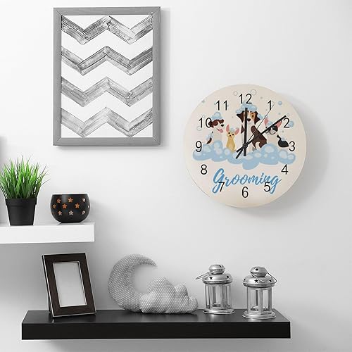 Miniatura 5 de Relojes de pared de madera con pilas, silenciosos, sin tictac, lindos perros, aseo redondo, preciso, reloj de baño, sala de estar, cocina,