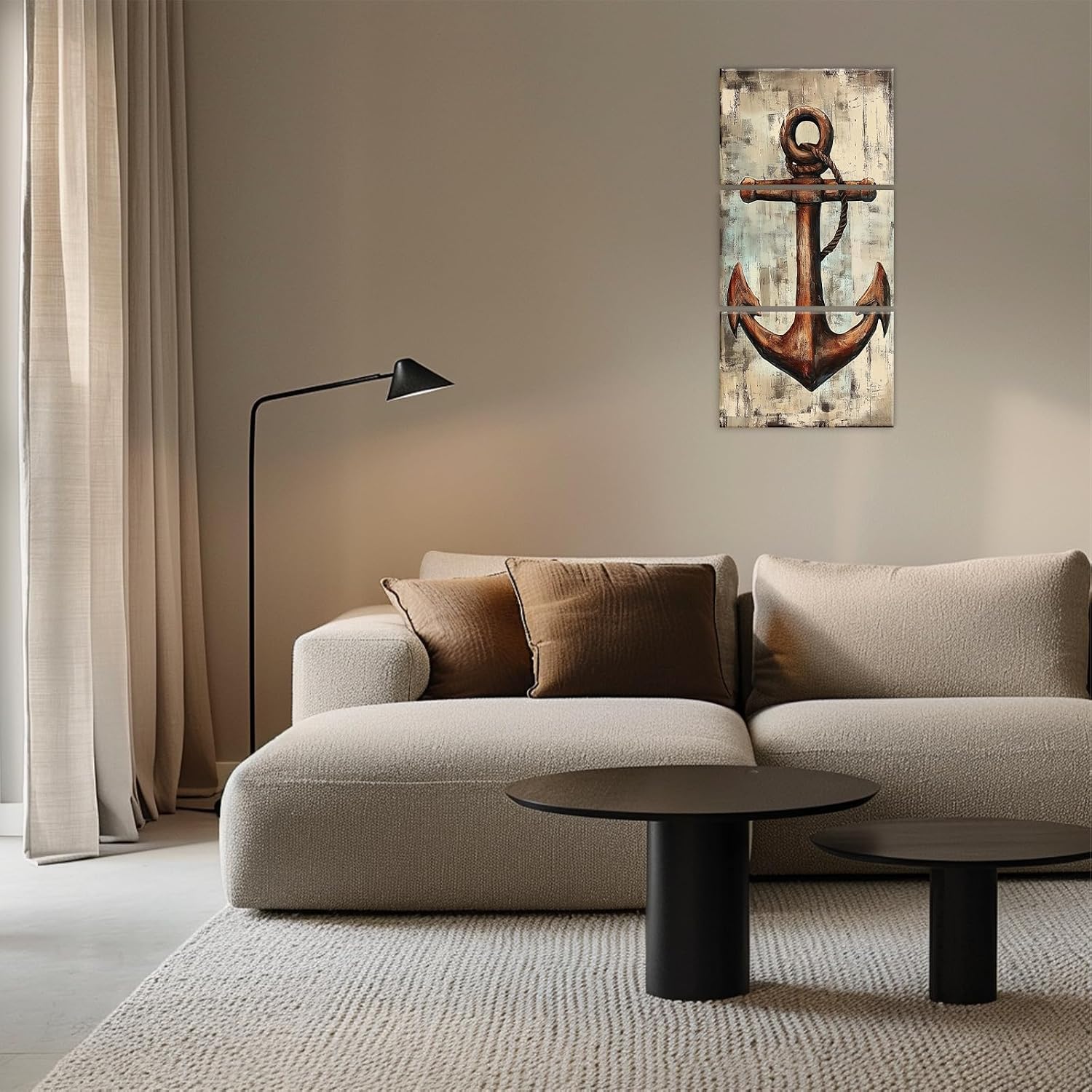 Boat Anchor Picture Wall Art Navigation Theme Canvas Prints 3 Panel Vintage Anchor Wall Decor for Home Bedroom Living Room Beach House(Artwork-1,11"x14"x3pcs)