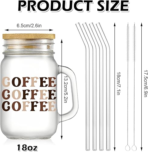 Miniatura 2 de Whaline Paquete de 4 tazas bohemias con asa, tarro Mason de 18 onzas, tazas de café helado bohemio, vasos de vidrio con tapa y popote para café
