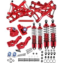 Front Rear Assembled Full Metal Shocks Upgrades Part for 1/10 Rustler/Stampede VXL 2WD,Alloy Suspension A Arm,Aluminum Caster Block & Steering Blocks & Rear Stub Axle Carriers,Red
