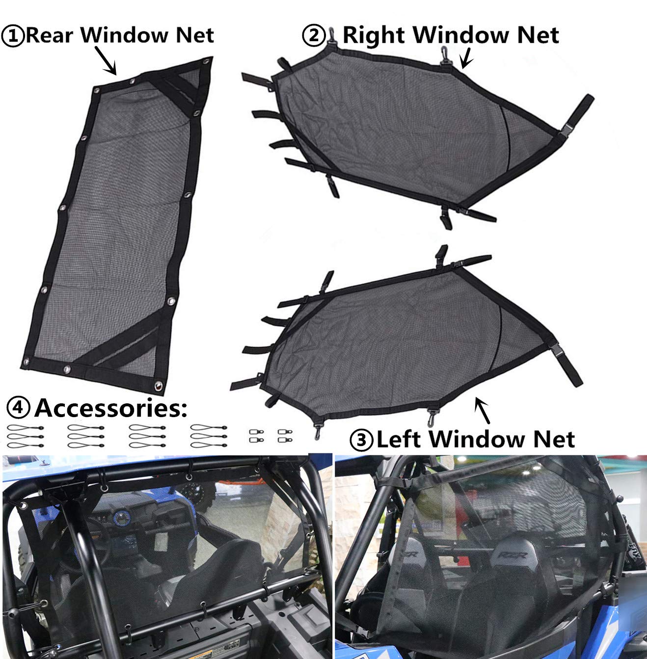 MFC Rear Right and Left Window Shade Shield Net Cover for Polaris RZR 1000 900 RZR XP 4 UTV 2015-2019