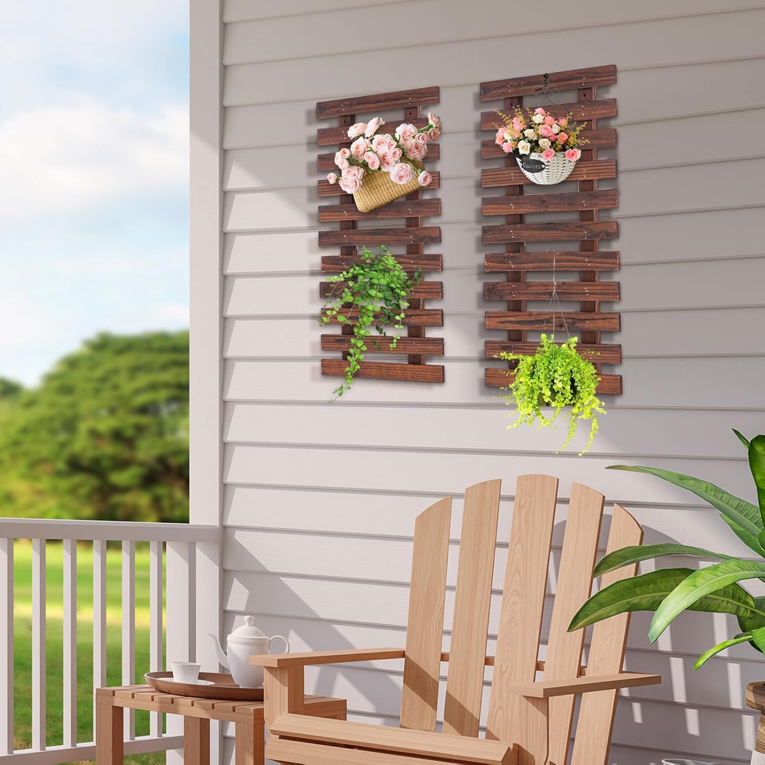 Wall Planter-2 Pack Wooden Hanging Planters for Indoor, Plants Wall Mount Planter Stand Frame Wooden Hanging Planters Rack Large Green Plant Hanging Decorations (60CM)