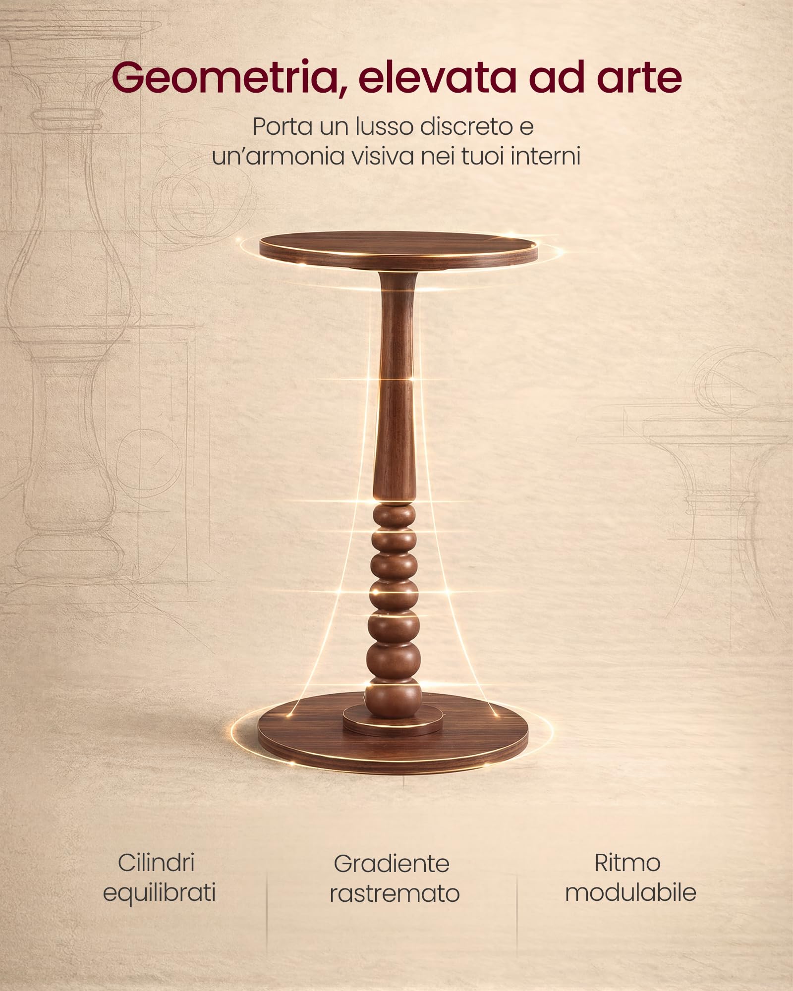 VASAGLE MARIEL Collezione - Tavolino Rotondo, Tavolino Porta Bevande, Guéridon, per Piccoli Spazi, Gambe in Legno, Stile Rustico, per Soggiorno e Camera da Letto, Marrone Castagno LET293KX01