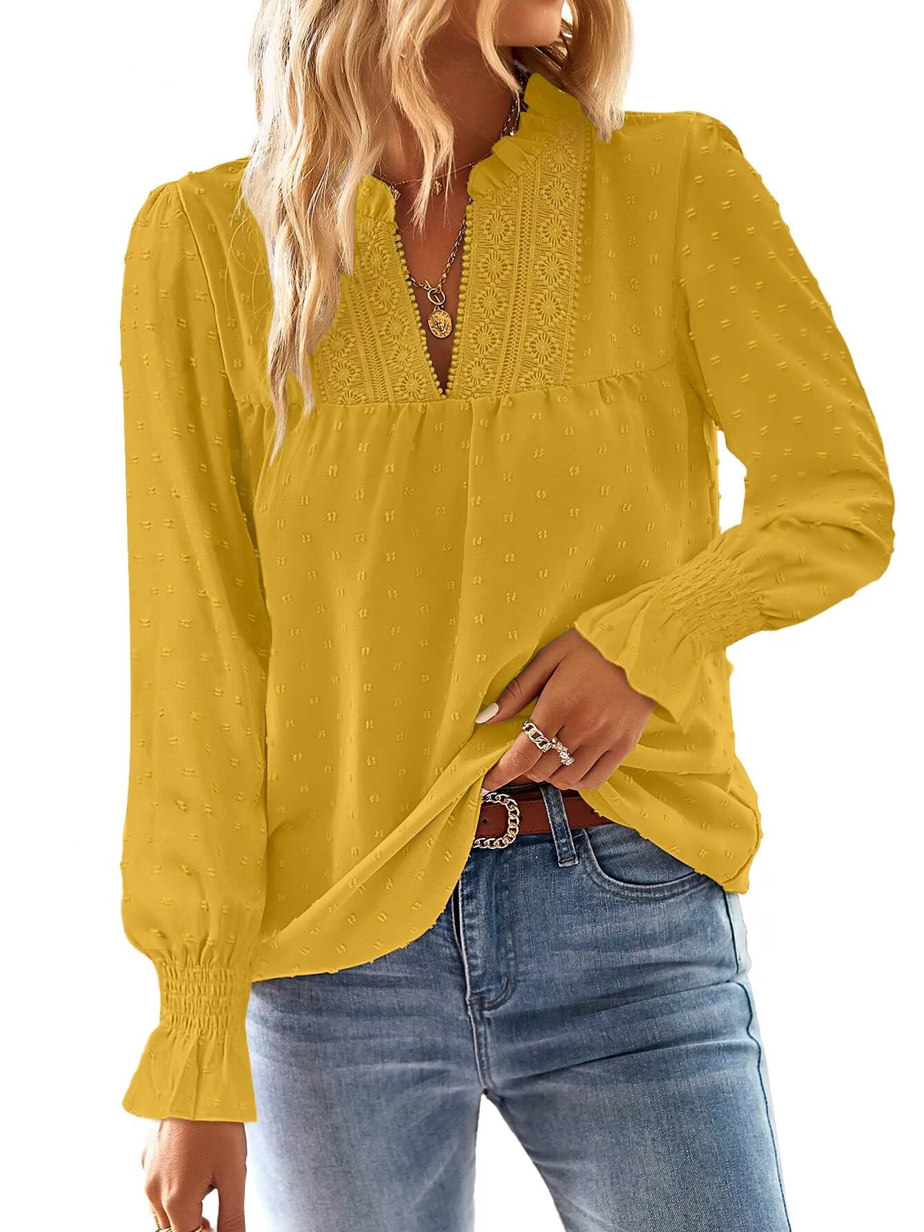 Falechay Boho Tops for Women V Neck Blouses