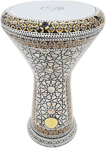 Miniatura 17 de El impresionante Darbuka Doumbek Gawharet El Fan metálico de 17.75 pulgadas (negro metálico)