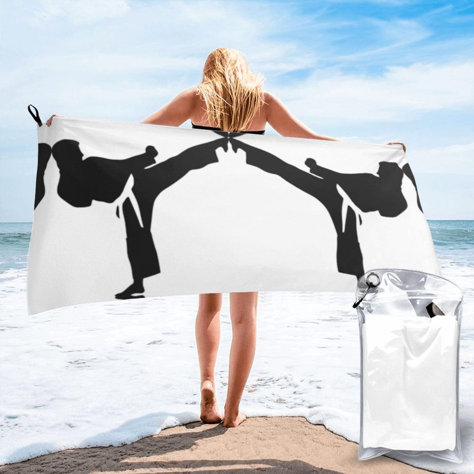 WYCZHY Karate-Highkick-Icon Print Beach Towel Soft Quick Dry For Spa Pool Gym Vacation Travelers Women Men Adults Sauna Gift