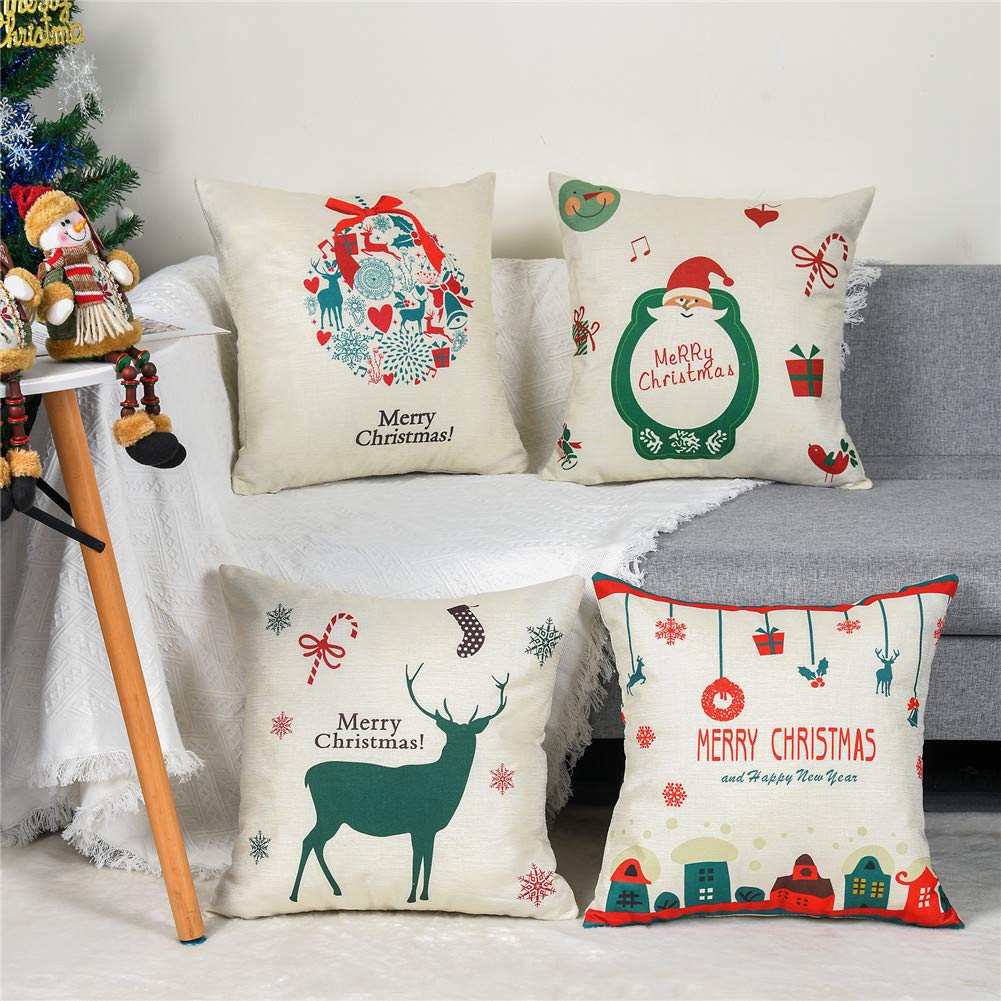 Gspirit Natale Babbo alce 4 pack cuscini per divani Decorativo Cotone Biancheria Cuscino copricuscini divano Caso Federa per cuscino 45x45 cm
