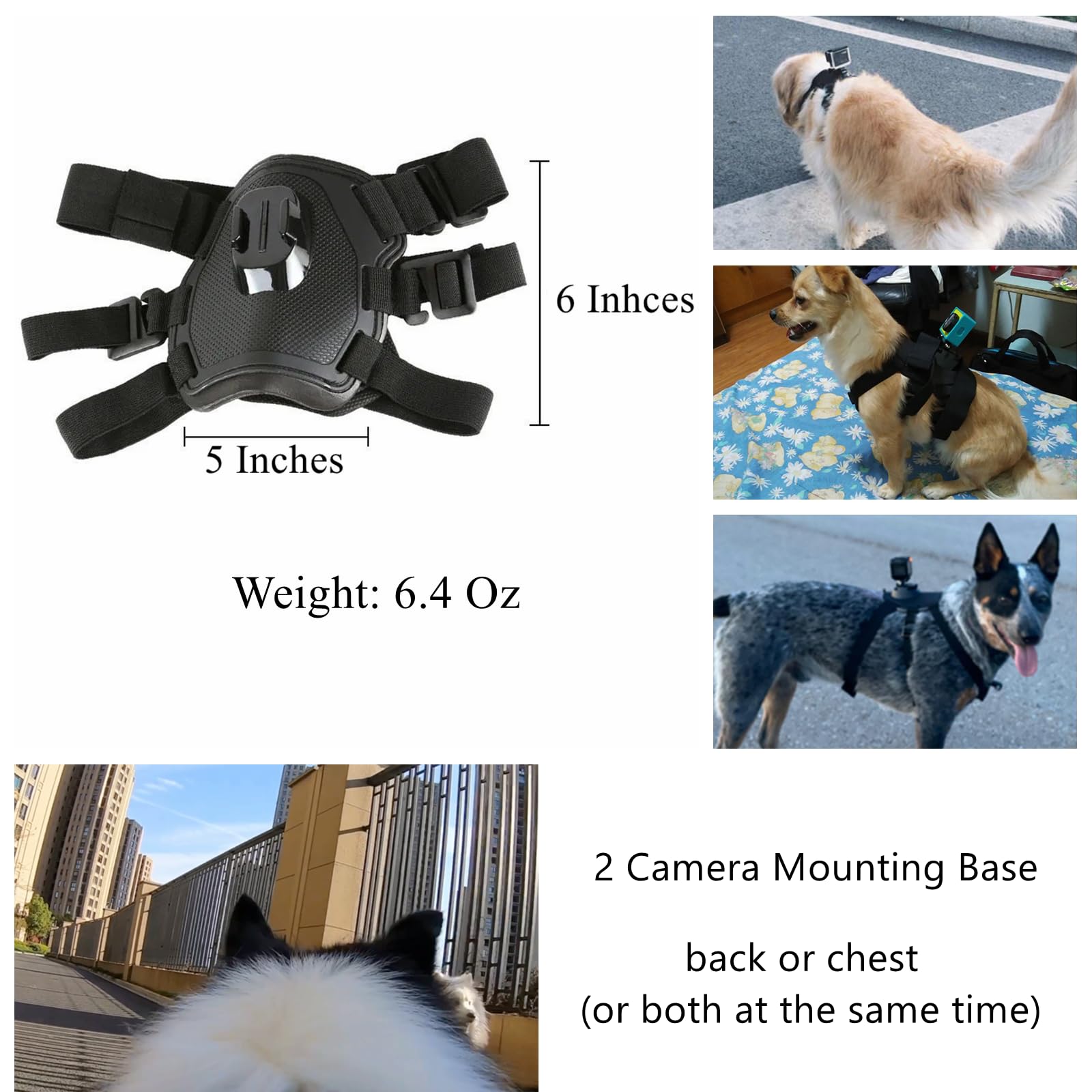 Dog Harness for Gopro Soft and Adjustable Pet Harness Mount Vest with 2 Mouting Base - Image 3