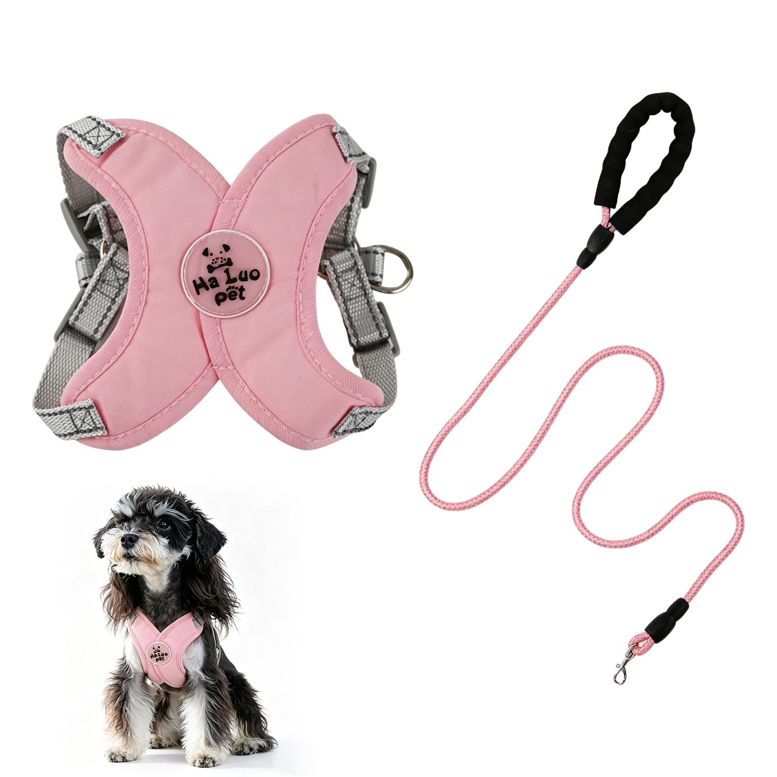 Dog Harness and Lead Sets, No Pull X-Frame Puppy Harness, Dog Harness Small Breed with Reflective Strips, 1.5m Pet Round Lead, Breathable Mesh Pet Vest for Walking Training Outing (Pink, S)
