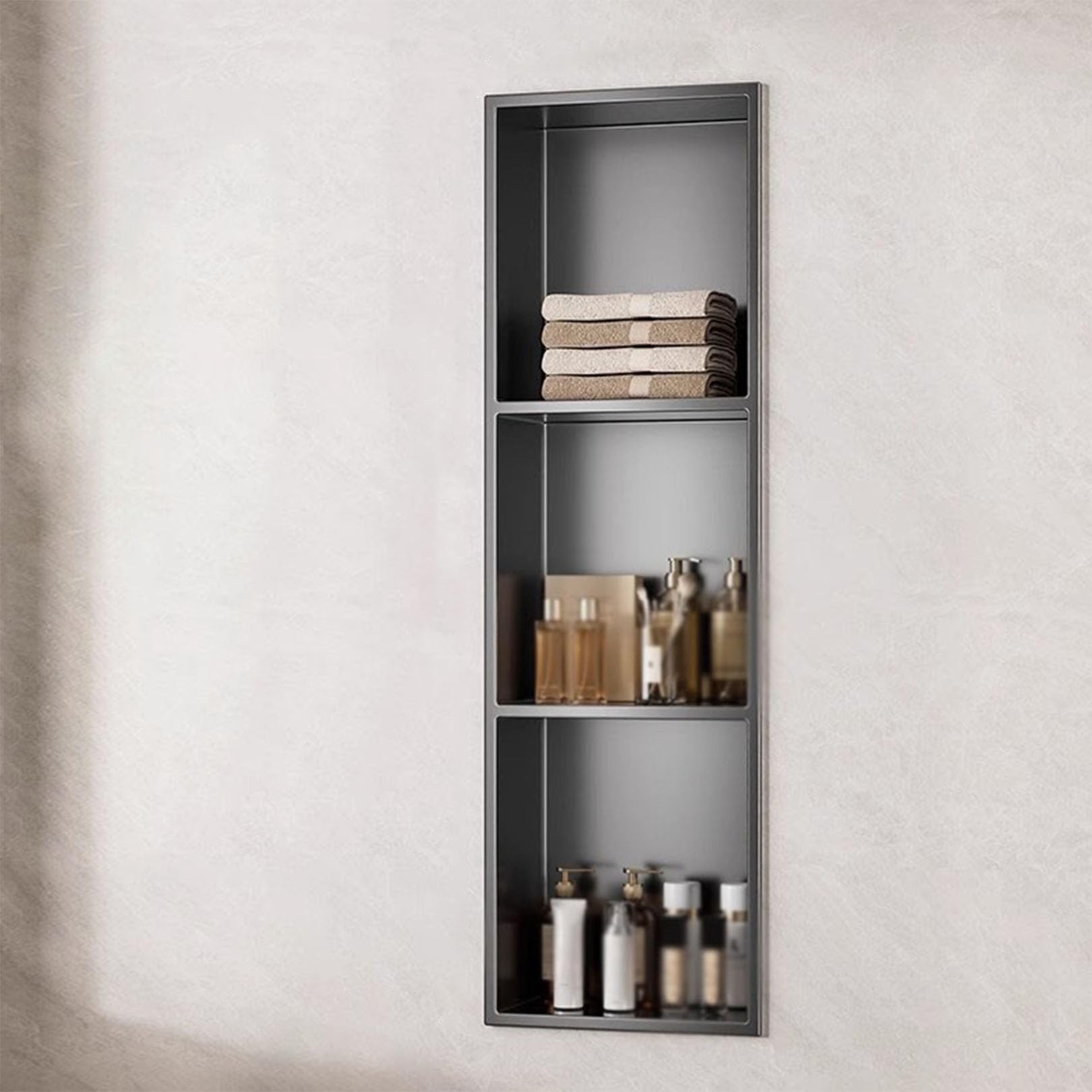 Étagère de douche encastrée inox 304 gris et noir pour niche de salle de bain moderne