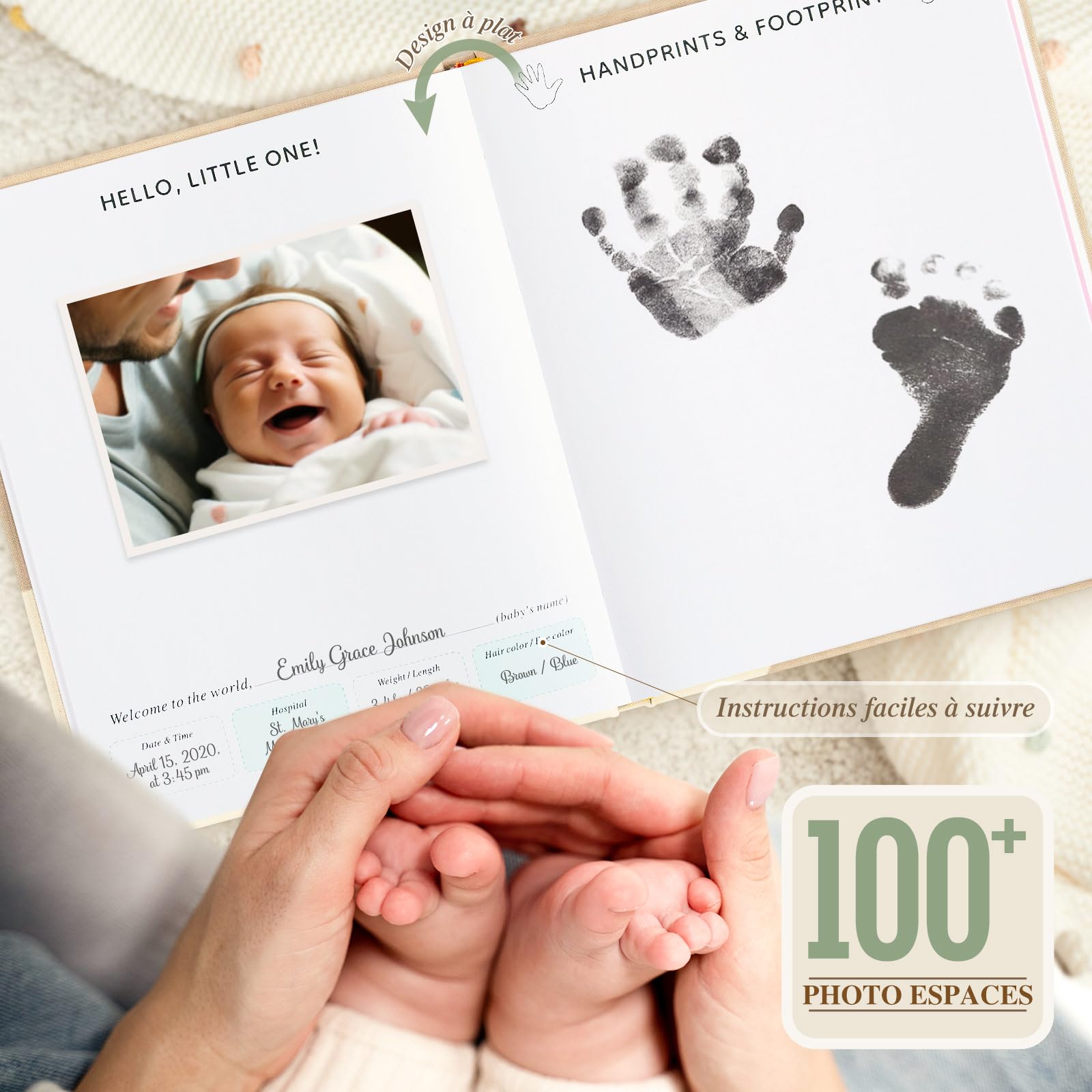 Lanpn Livre de Naissance Bébé, Album Cadeau Naissance Bébé Fille Garçon, 154 Pages Hello Baby Memory Book, Livre Photo Souvenirs Bebe pour Coller des Photos Écrire Cadeau Nouveaux-nés, Rose, Anglais