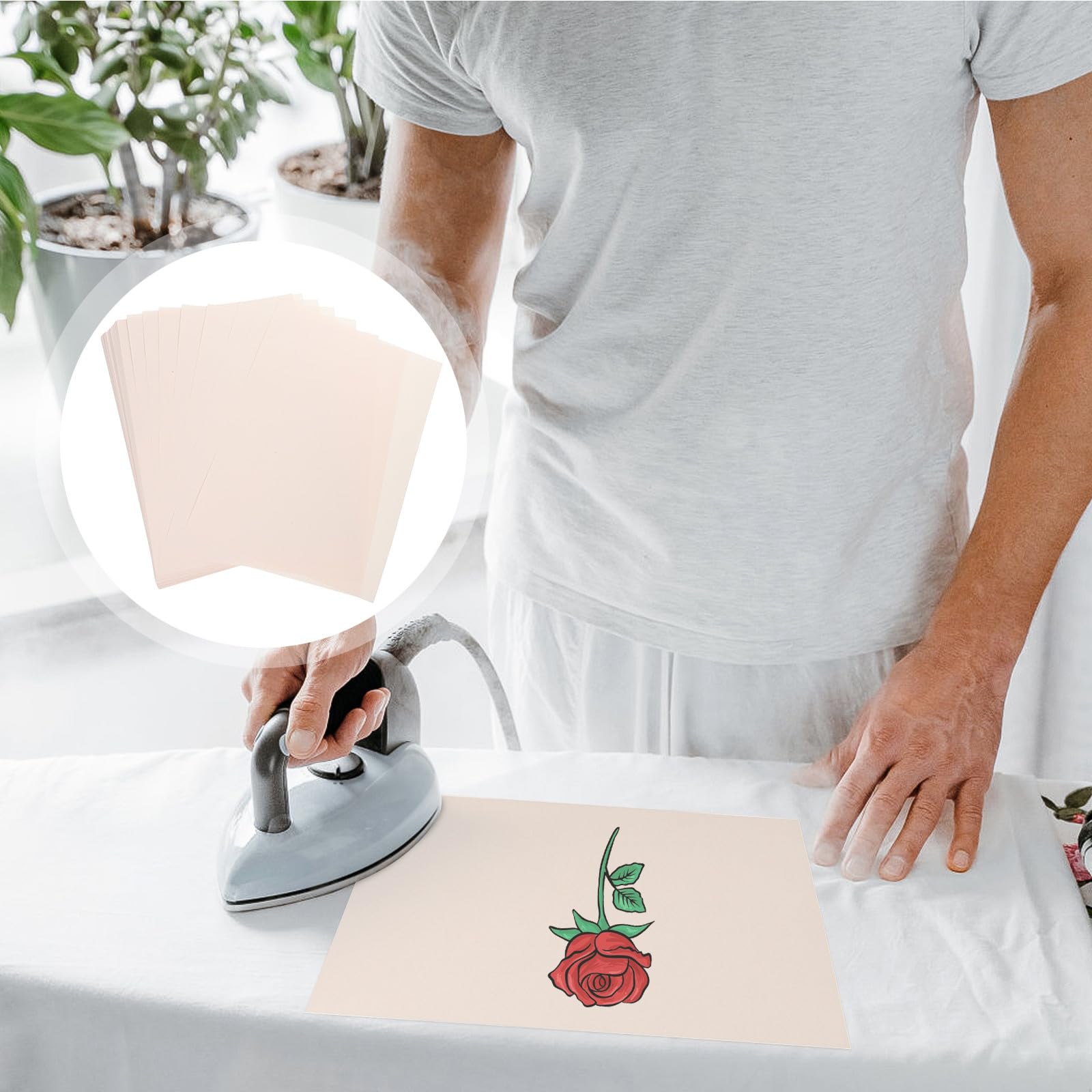CLISPEED Lot de 100 Feuilles de Papier Transfert à Repasser A4 Compatibles Sublimation pour T-shirts et Toile, Papier Rose pour Usage DIY Facile et Précis