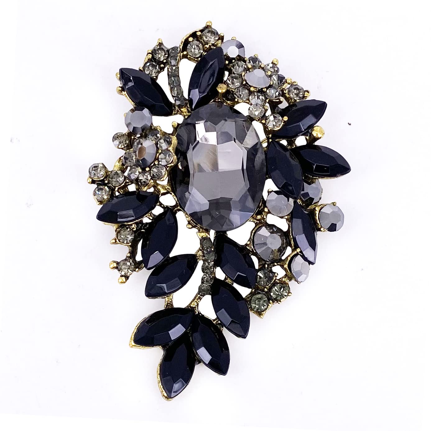 LAXPICOL Vintage Sparkly Crystal Flower Leaf Brooch Pin For Women - Gold Tone Alloy, Large Statement Piece - View #9