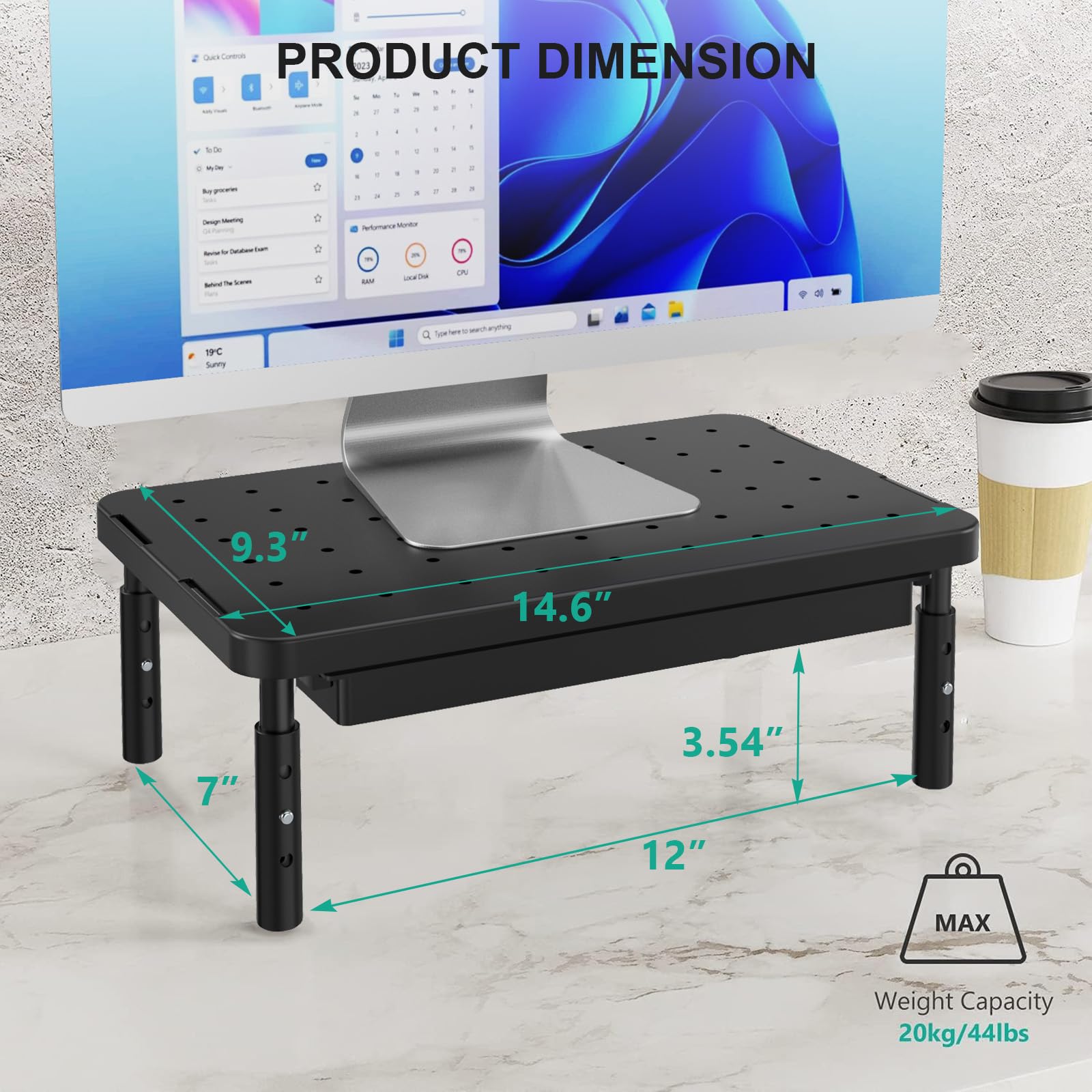 WALI Computer Monitor Stand with Storage, Monitor Riser 3 Height Adjustable view 8