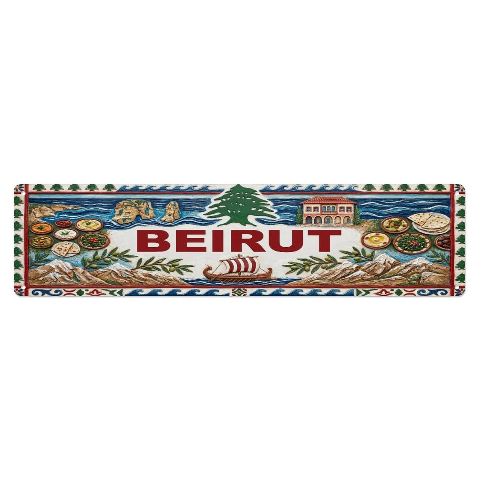 Xanthor Style Metal Tin Sign Vintage Beirut Lebanon Flag Pattern