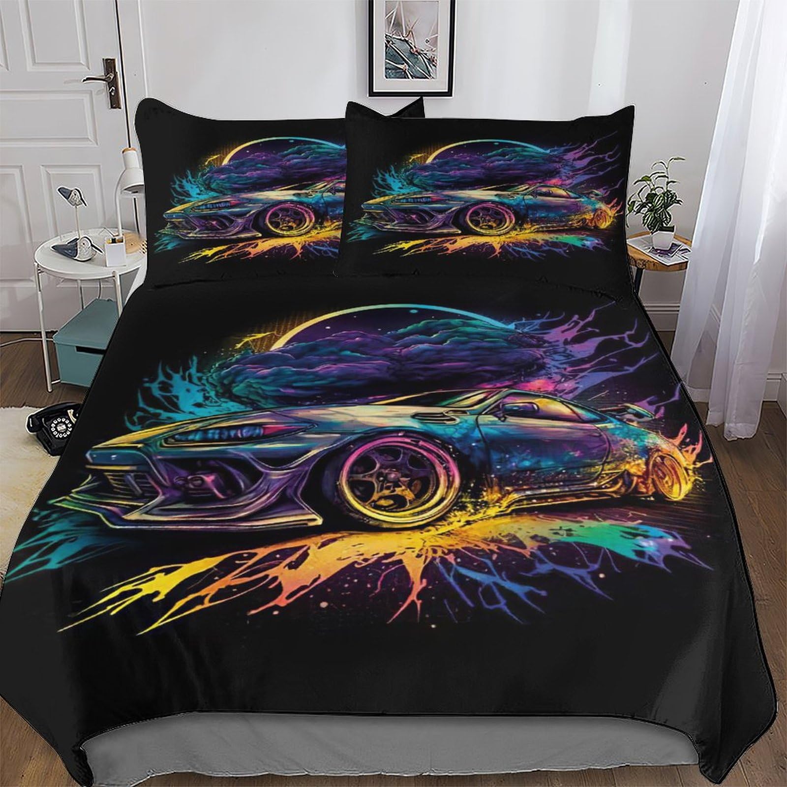 Housse de couette voiture de course anti-plis parure de lit microfine 3 pces