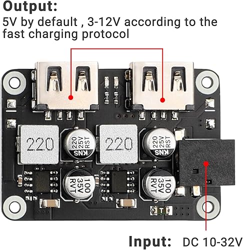 Miniatura 9 de DROK DC a 5V USB Buck Convertidor, Tablero de cargador rápido de puerto USB dual, Adaptador de fuente de alimentación automática, Regulador