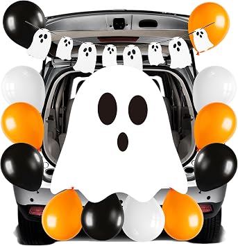 Halloween Trunk or Treat Car Decorations Kit for SUV Car Decorations with Ghost Garland Balloons Halloween Party Decorations for SUV Garage Door Entryway Archway Window Haunted House