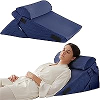 Vista 1 de Bedluxe 3Pcs Orthopedic Bed Wedge Pillow Set, Foam Wedge Pillow Post Surgery for Back, Leg and Knee Support, Adjustable 9&12 Inch Folding Triangle