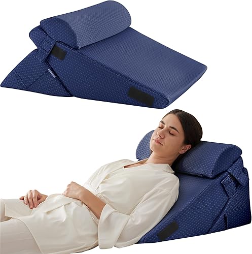 Bedluxe Juego de 3 almohadas ortopédicas de cuña para cama, almohada de cuña de espuma poscirugía para espalda, piernas y rodillas, almohada