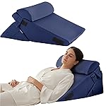 Bedluxe 3Pcs Orthopedic Bed Wedge Pillow Set, Foam Wedge Pillow Post Surgery for Back, Leg and Knee Support, Adjustable 9&12 Inch Folding Triangle Pillow for Sleeping, Acid Reflux, Snoring, Navy