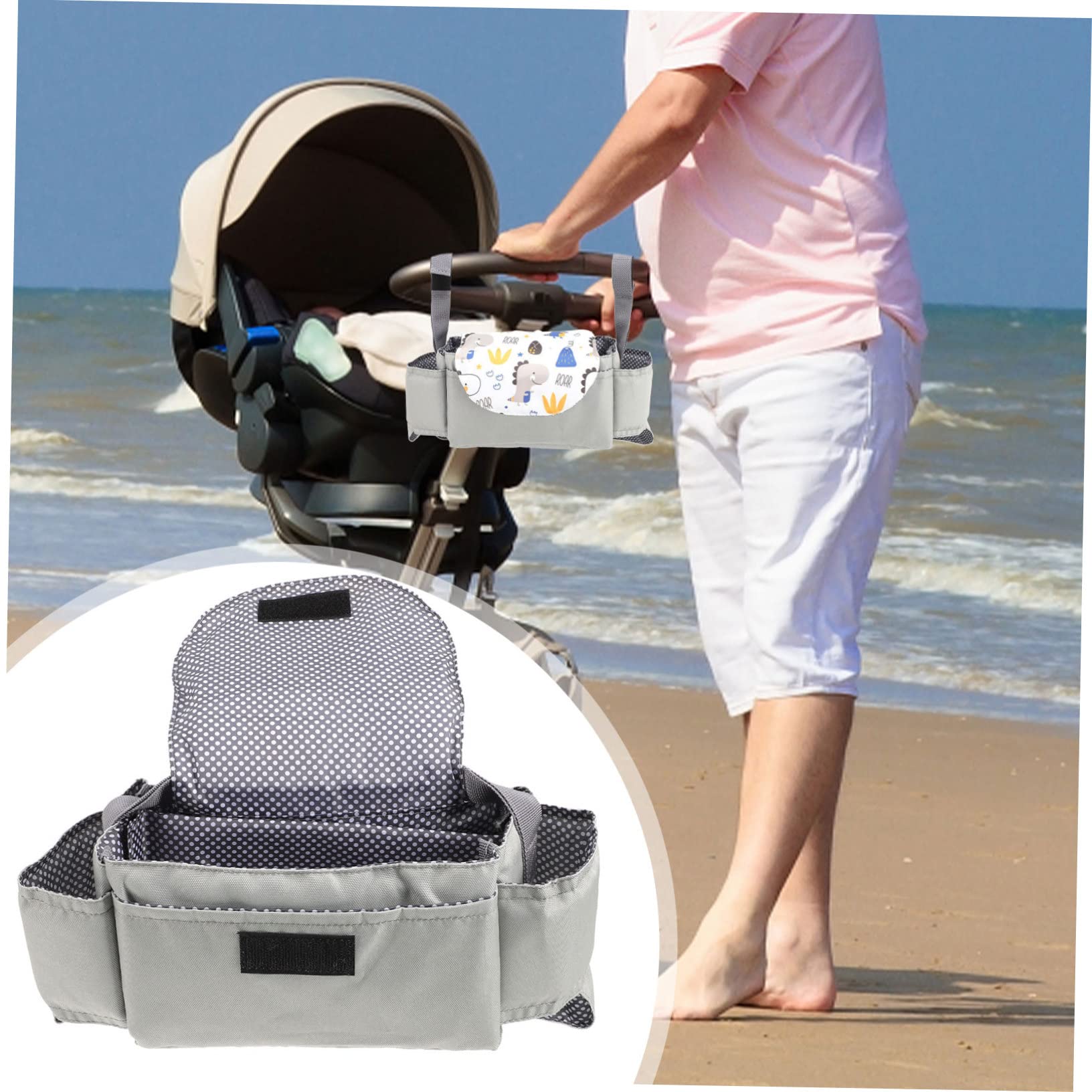 Kisangel 3stücke Kinderwagen Organizer Mit Flaschenhalter Multifunktionale Wickeltasche Für Babyartikel Praktische Aufbewahrungstasche Für Unterwegs Hellgrau Mit Dinosaurier-