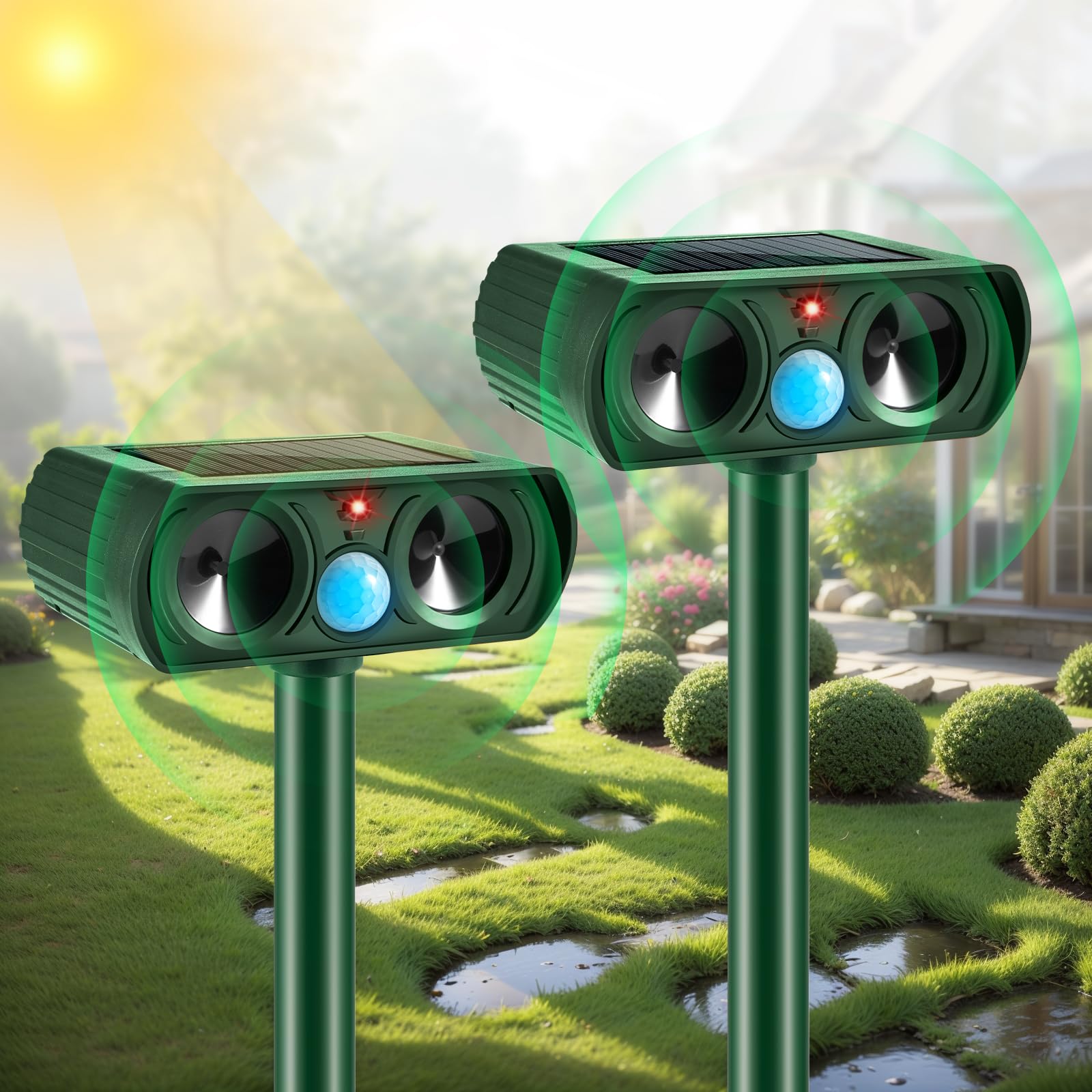 2 Pack Upgraded Animal Repellent Ultrasonic Outdoor,Deer Repellent Devices Cat Repellent Solar Animal Repeller with Motion Sensor to Scare Away Cat Dog Squirrel Raccoon Rabbit Skunk Repellent for Yard