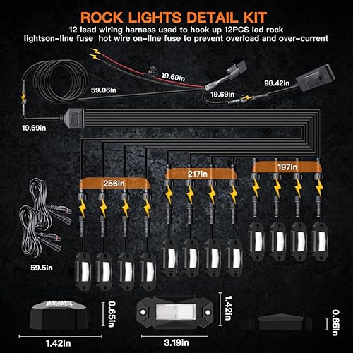 Miniatura 6 de Kit de luces de roca blanca pura con interruptor de arnés de cable, 12 luces LED de roca blancas para Jeep, todoterreno, camiones, ATV, UTV, SUV,