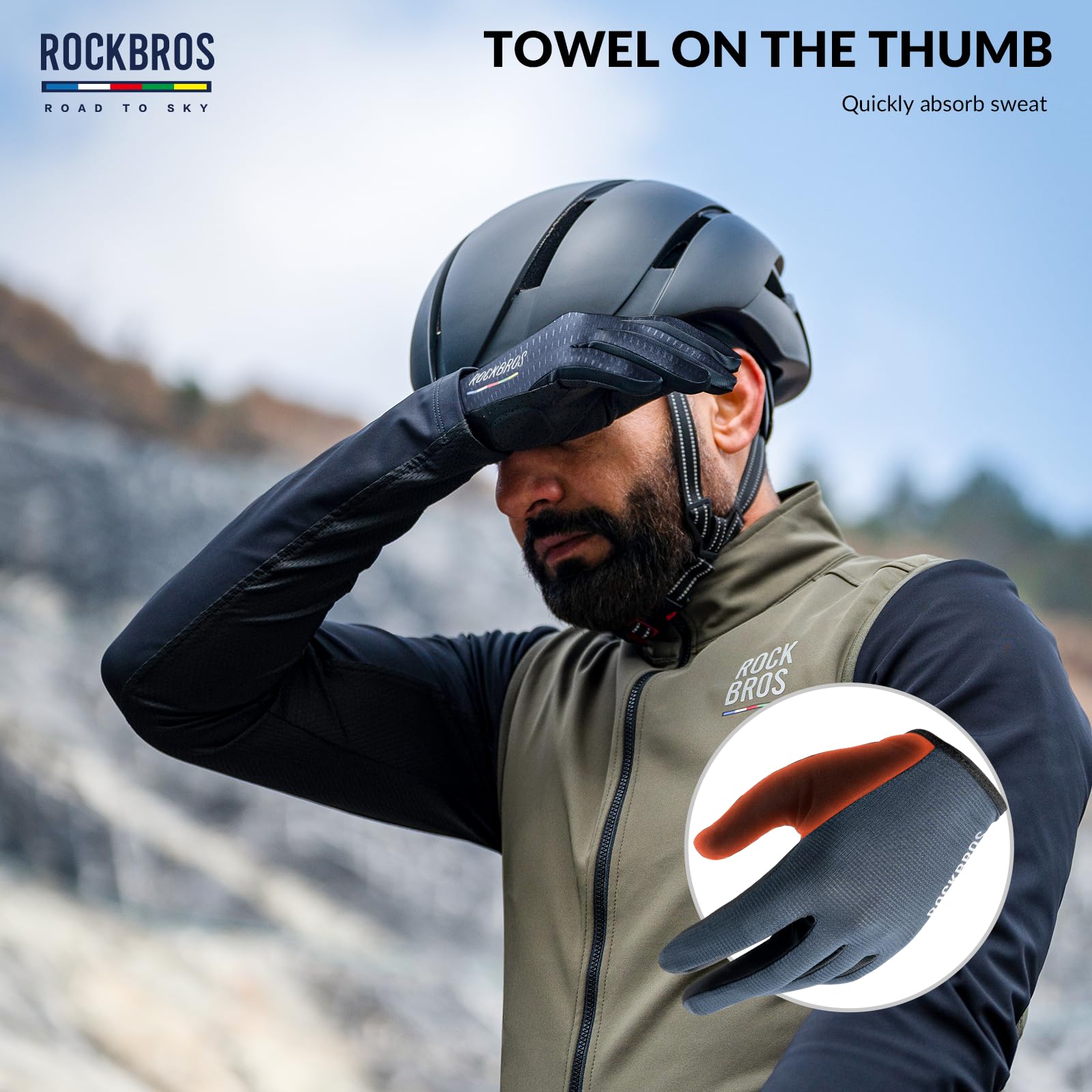 ROCKBROS Road to Sky Fahrrad Handschuhe Touchscreen Atmungsaktive Stoßfest | Fahrradhandschuhe Frühling Sommer Damen/Herren für Radfahren, Laufen, Fitness, Wandern