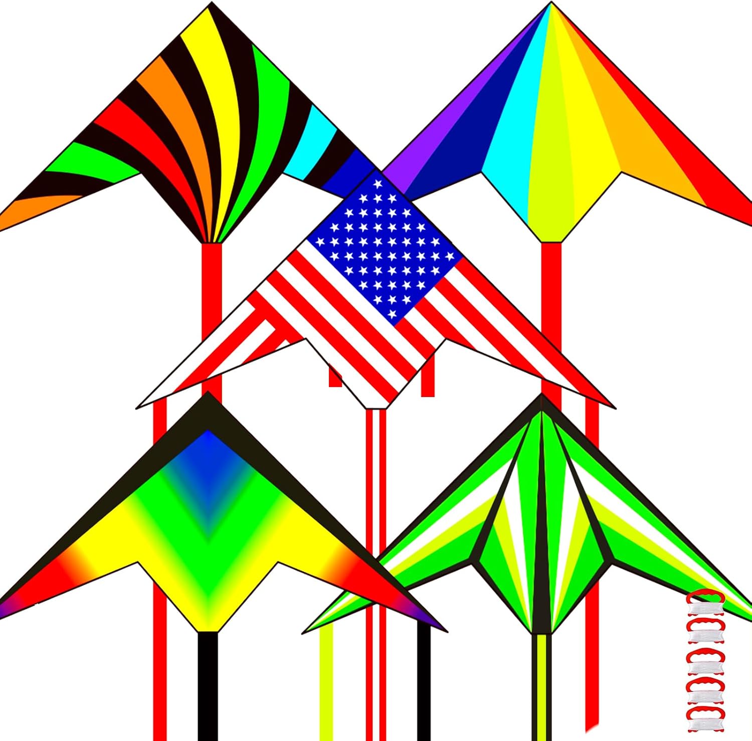 5 Pack Kites for Kids & Adults, Rainbow Butterfly Kite Delta Kites for Kids Age 4-8 8-12, Easy to Fly for Beginners, Easy to Assembled Colorful Kite for Beach Outdoor Toy Games & Family Trip