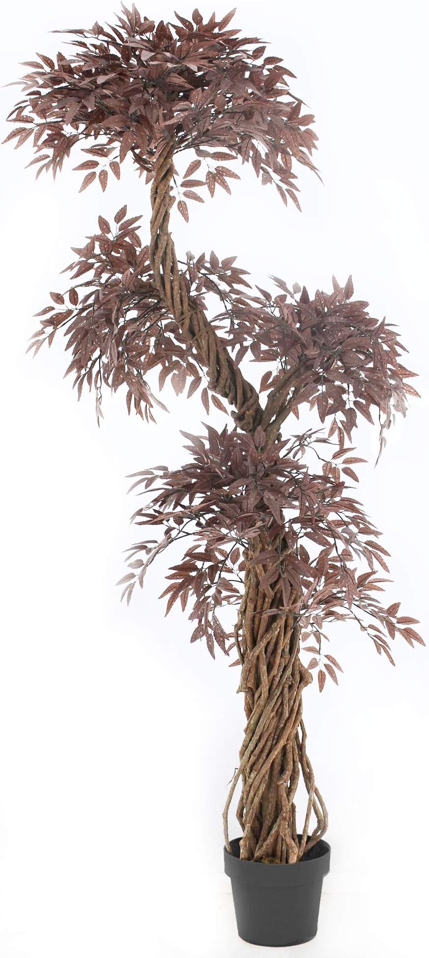 Quality Artificial Burgundy/Deep Red Japanese Fruticosa Tree, Replica Indoor Outdoor Office Topiary Tree Plant - 165cm Tall