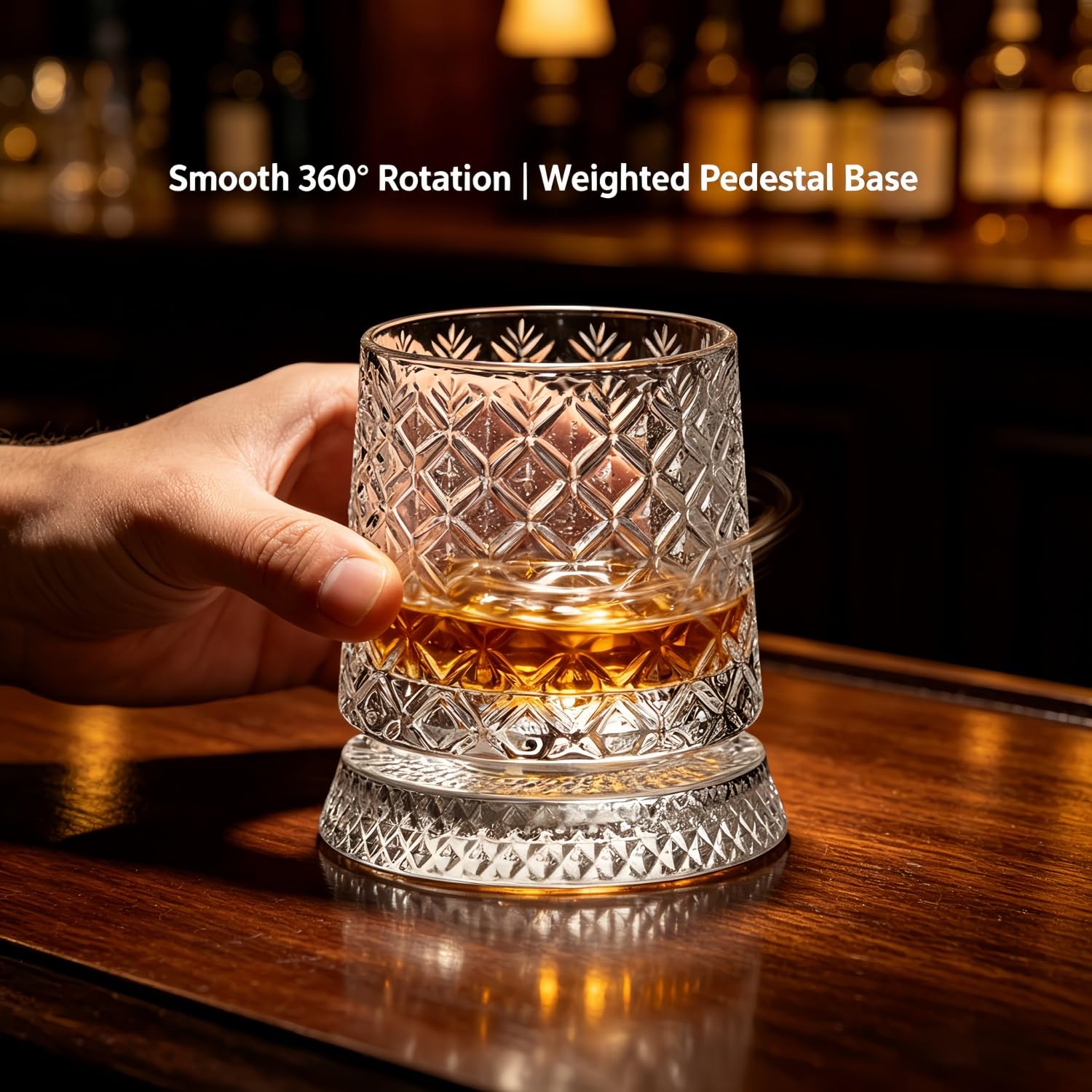 Bicchieri da whisky rotanti a 360°, con sottobicchieri luminosi a LED, bicchieri trasparenti rotanti da 270 ml, per scotch e bourbon, bicchieri da cocktail per feste a casa, regalo per gli amanti del