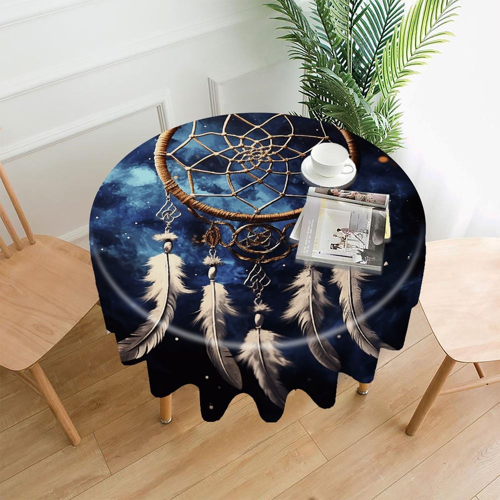 VstaDank White Fantasy Dream Catcher Tablecloth Easy to Clean Polyester Round Table Cover Washable Round Table Cloth Wrinkle-Free Circle Decoration Tablecloth for Kitchen Dining Room 60"