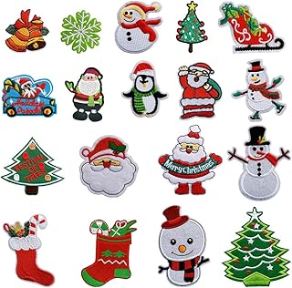 Christmas Sew-on & Iron-on Patch 18 Pcs Santa Snowman Tree Christmas Garland Embroidered Iron on Patches Appliques Decorative Repair Patches DIY Sew on Patches for Jeans Clothing