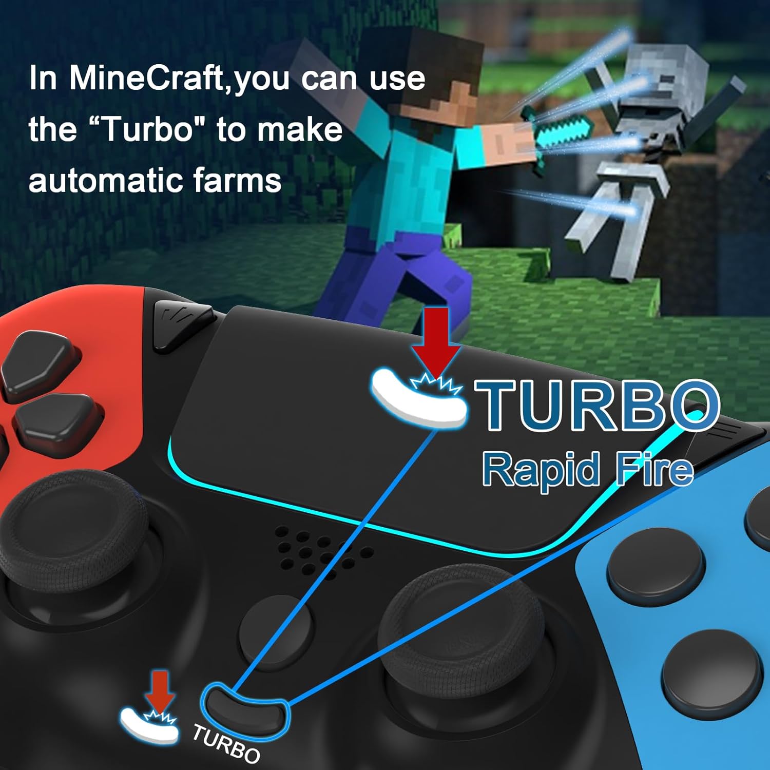 Enstixsm Upgraded for Luna Controller with Back Paddles,Turbo,Wireless Fire TV Game Controllers for PC,GeForce NOW,Firestick,Replacement for Luna Gamepad with ALPS Joystick,No Drift Stick, Blue and Red (Blue and Red)