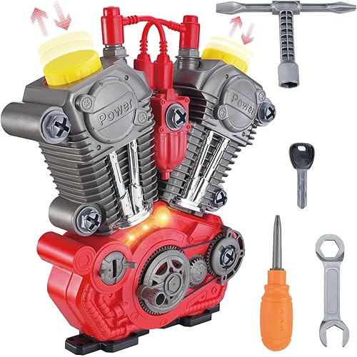 Engine Building Toy Kit with Lights, Sounds & 20+ Mechanic Tools - Educational Boys Gift
