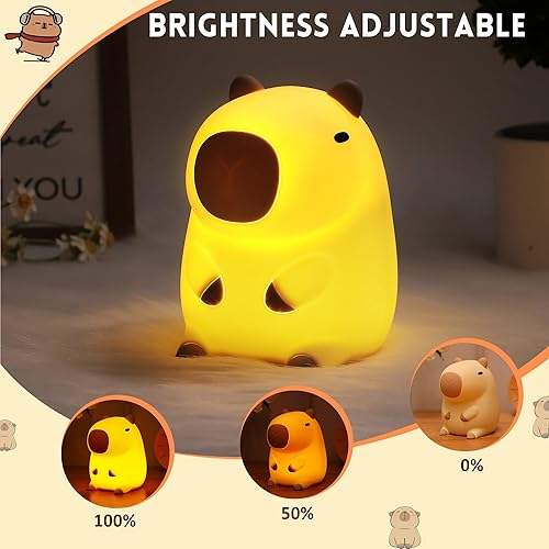 Miniatura 2 de Linda Luz Nocturna de Capibara, Regalos de Capibara para Niños y Amigos, Lámpara de Animales de Silicona para Guardería con Temporizador Recargable