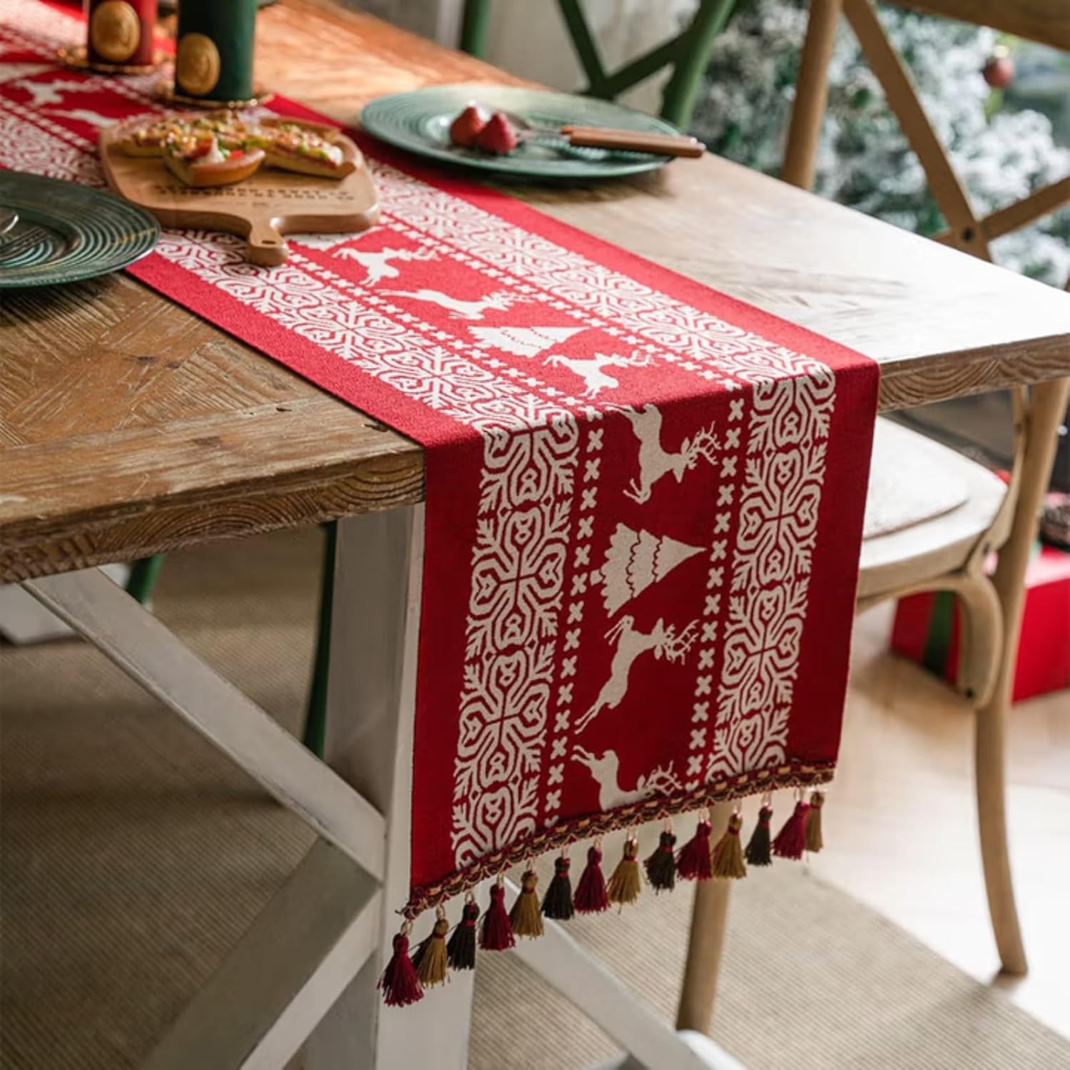 Premium Style Table Runner Christmas Festive Atmosphere Jacquard Knitted Fabric Design Table Decorations for Dining/Parties/Holiday Décor (Christmas Snowman, 14*108 Inches)