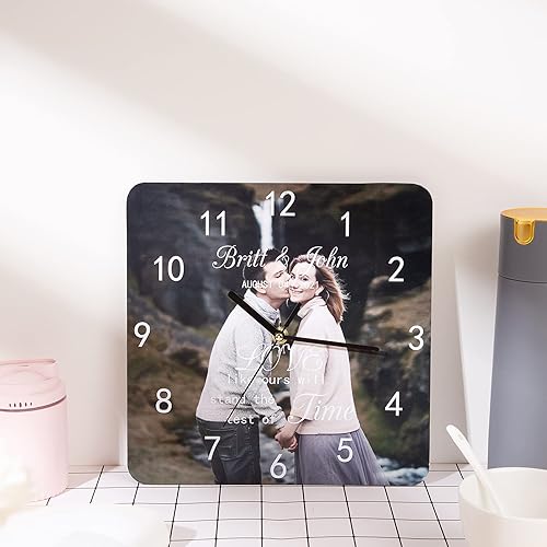 Miniatura 6 de Reloj de pared para decoración de sala de estar, nombre personalizado y foto, reloj de pared de madera personalizado de 10 pulgadas para decoración