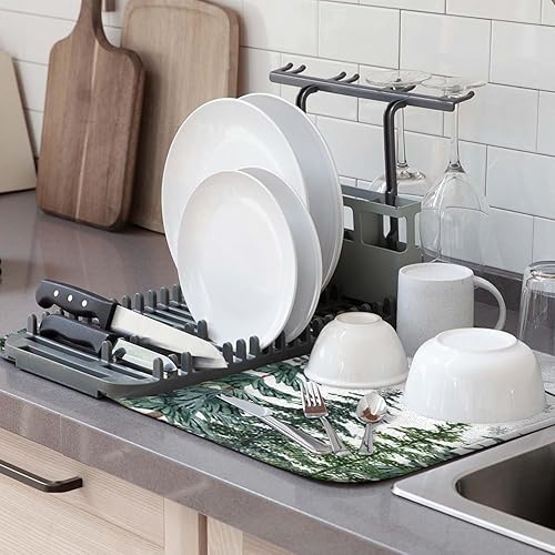 Miniatura 3 de Artoid Mode Tapete de secado de platos con texto en inglés "Trees Merry Christmas" para encimera de cocina, 18 x 24 pulgadas, para invierno, ultra
