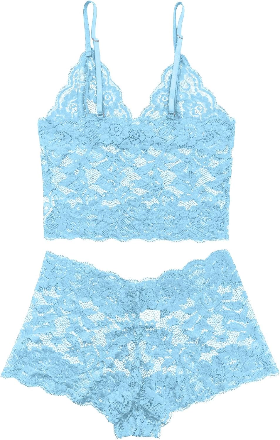 Lilosy Sexy Sheer Floral Lace Pajamas Lingerie Set High Waist Sleepwear Bra and Panty 2 Piece Nightwear - Image 5