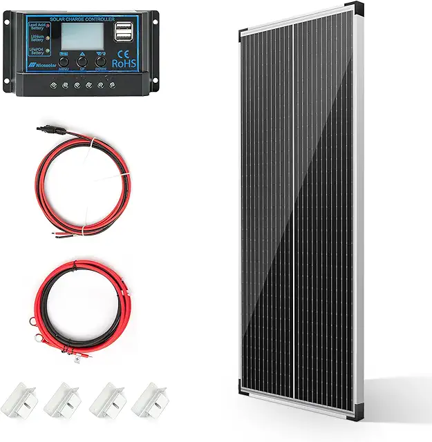 Kit Panel Solar 100W 12V Off-Grid con Controlador 20A para Camping, RV y Hogar