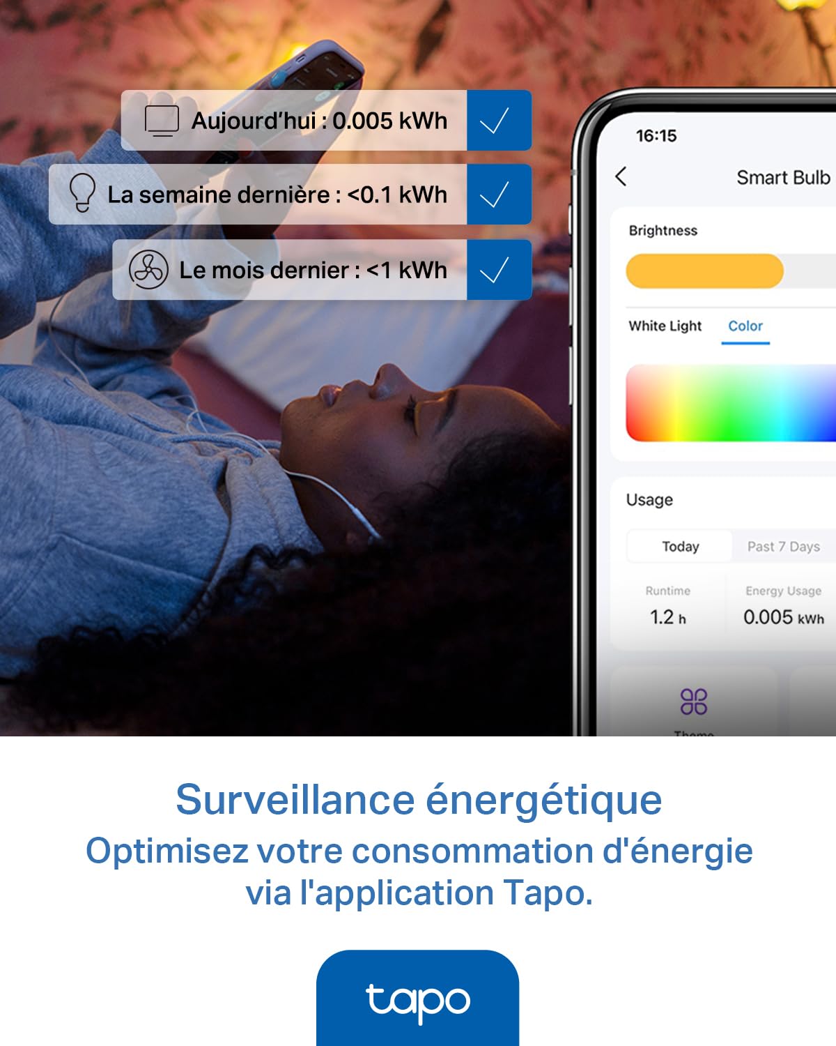 Tapo L430P Smart P45 żarówka Wi-Fi, gniazdo E14, 470 lumenów, 16 mln kolorów, możliwość ściemniania, harmonogram i timer, monitorowanie energii, kompatybilna z Alexa, Google Assistant i Samsung