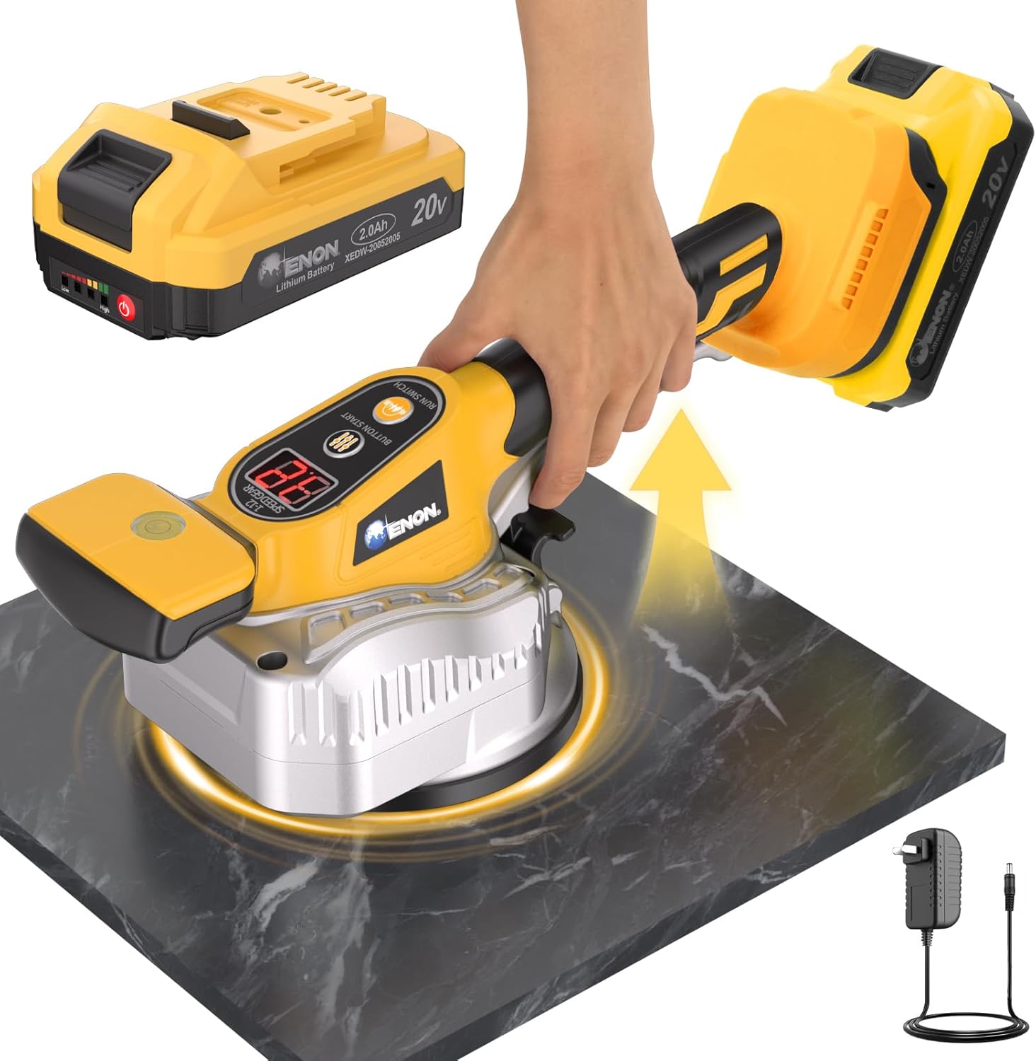 Cordless Tile Vibration Tool Machine for DeWalt 20V Battery - 150W Electric Tiler Tool with 12-Speed Adjustable Vibration, Digital Display & Suction Cup for Precise Floor & Wall Tile Installation