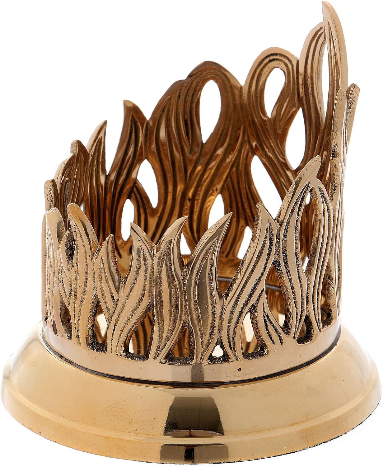 Flame Decorated Candlestick in Gold Plated Brass with Polished Finish 3 1/2 in