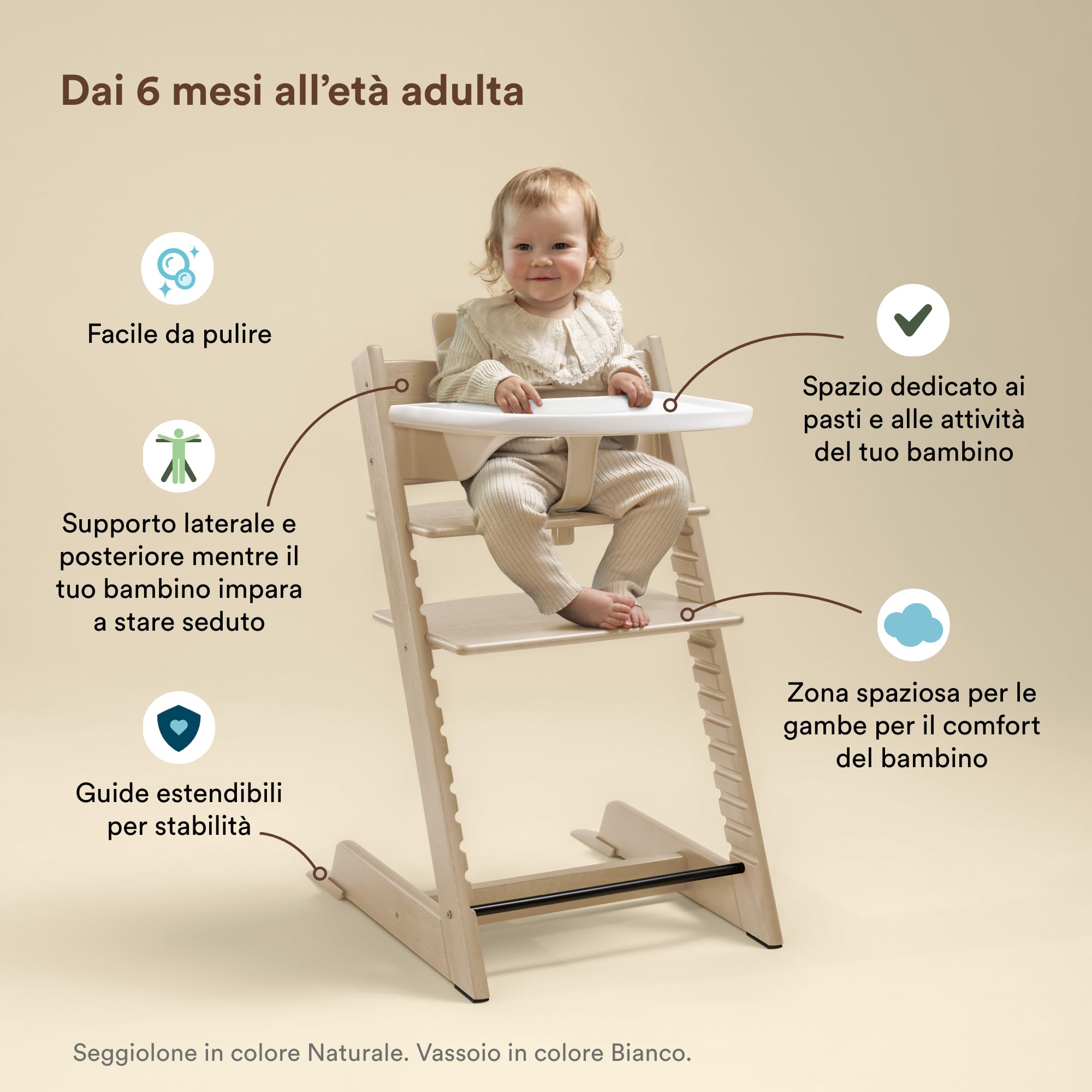 Seggiolone Stokke Tripp Trapp (Vanilla White) con vassoio Stokke (Vanilla White) - Include sedia Tripp Trapp, Baby Set 2 per bambini da 6 a 36 mesi - Regolabile e facile da pulire