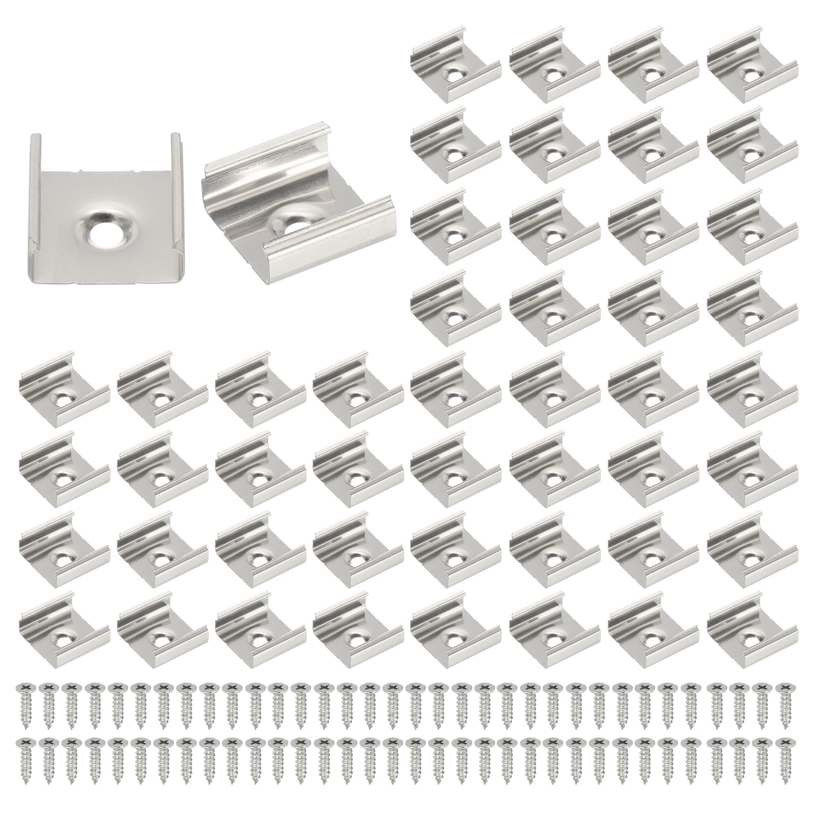 PATIKIL LED Strip Clips, 70pcs Stainless Steel Mounting Brackets Fixing Clip Clamp Support Holder with Screws for 18mm LED Strip Lighting Cable