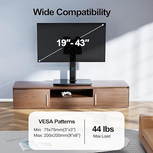 Miniatura 7 de PERLESMITH PSTVS07 - Soporte universal giratorio para TV o monitor de 19 a 43 pulgadas, soporte de TV de altura ajustable con base de vidrio