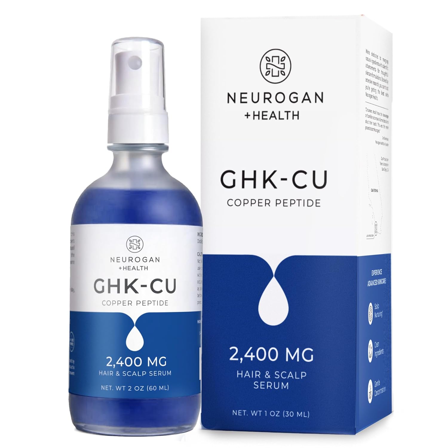 Neurogan GHK-Cu Copper Peptide Hair & Scalp Serum  2400mg, 4% Copper Peptides  Fast-Absorbing, Water-Based Formula for Hair Softness & Shine - Dry Scalp Moisturizer Spray, Made in USA
